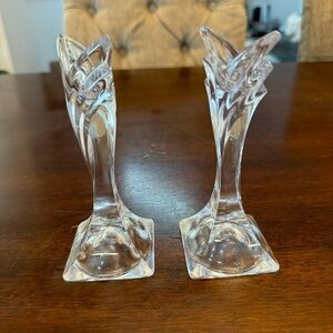 Mikasa Crystal Candle Holders Vintage 1980’s Deco Pattern Tulip Shape Tops
